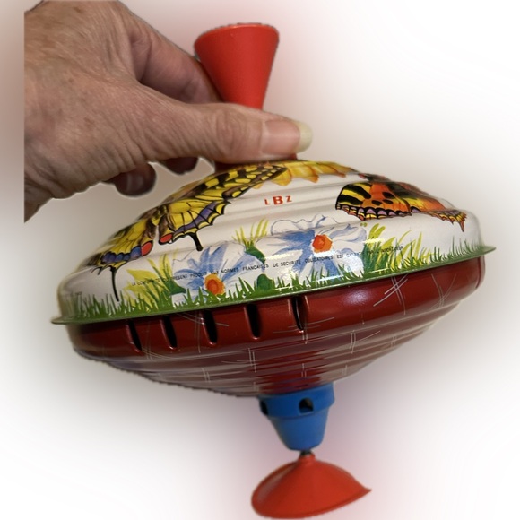 VTG RARE LBZ LORENZ BOLZ ZINDORF TIN TOP FLOWER BUTTERFLY W GERMANY BOLZ TOYS 8” - Picture 3 of 8